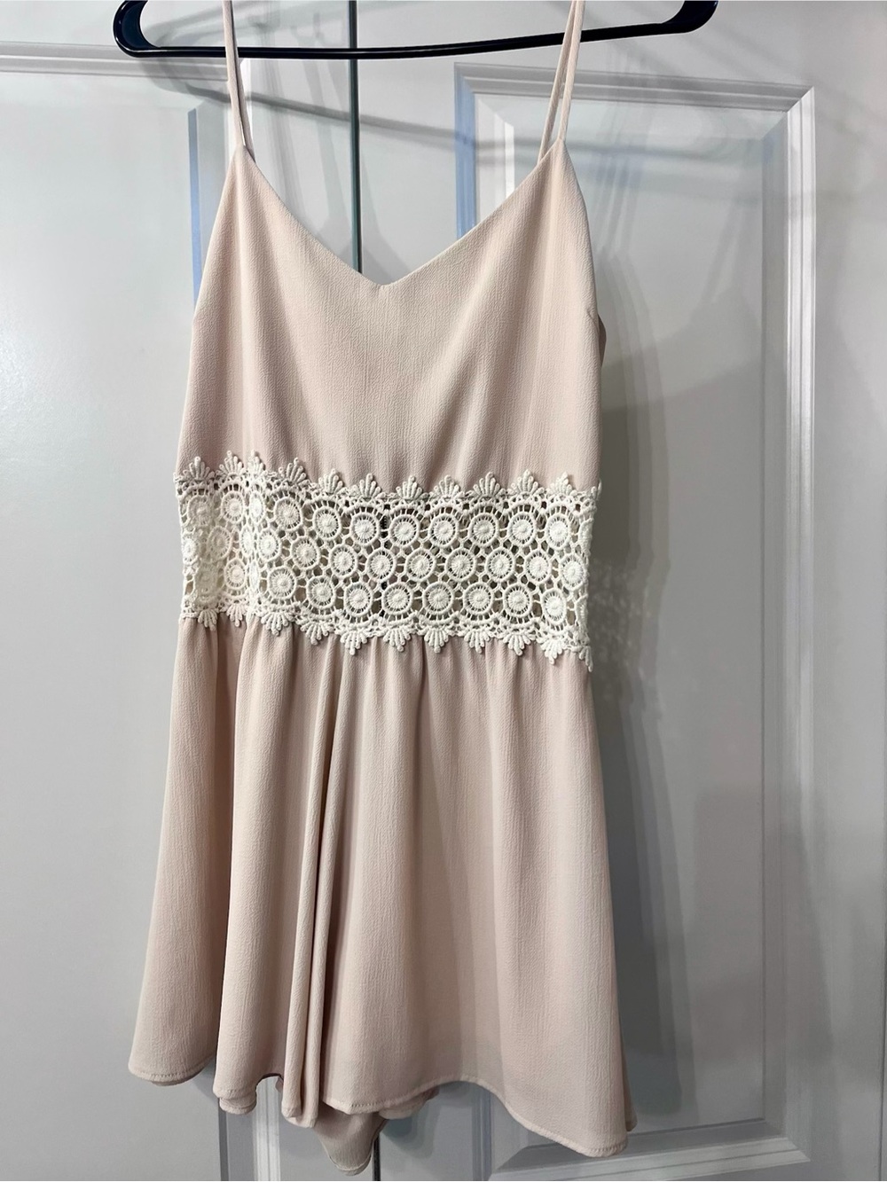 Sage Blush Pink Mini Dress with Cream Lace Waist